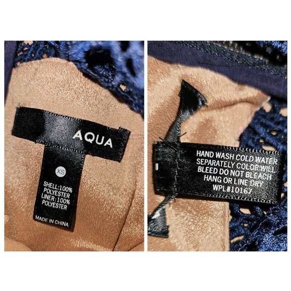 Aqua Floral Crochet Lace Feminine Chic Boho Navy/Black Lined Dress Women XS - Picture 10 of 14